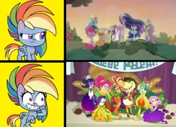 Size: 1784x1284 | Tagged: safe, derpibooru import, applejack, fluttershy, pinkie pie, rainbow dash, rarity, spike, sunset shimmer, twilight sparkle, equestria girls, equestria girls series, holidays unwrapped, my little pony: pony life, the best of the worst, the last problem, spoiler:eqg series (season 2), spoiler:pony life s01e02, end of g4, exploitable meme, grin, hotline bling, image, meme, op is a duck, op is on drugs, op is trying to start shit, op is trying to start shit so badly that it's kinda funny, op isn't even trying anymore, op needs to stop, op wants attention, png, rainbow dash is not amused, smiling, unamused