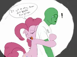 Size: 2732x2048 | Tagged: safe, artist:riggyrag, color edit, derpibooru import, edit, editor:datzigga, pinkie pie, oc, oc:anon, earth pony, human, pony, colored, hug, image, jpeg, motivational, reassurance