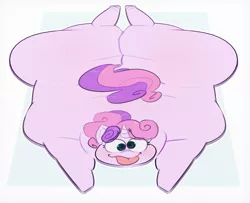 Size: 2170x1759 | Tagged: suggestive, artist:secretgoombaman12345, derpibooru import, sweetie belle, pony, butt, cartoon physics, chubby, fat, flattened, flattening, image, png, spinning eyes, sweetie belly, sweetie butt, tongue out