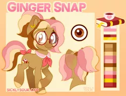 Size: 1439x1098 | Tagged: safe, artist:sickly-sour, derpibooru import, oc, oc:ginger snap, unofficial characters only, earth pony, pony, female, glasses, image, jpeg, mare