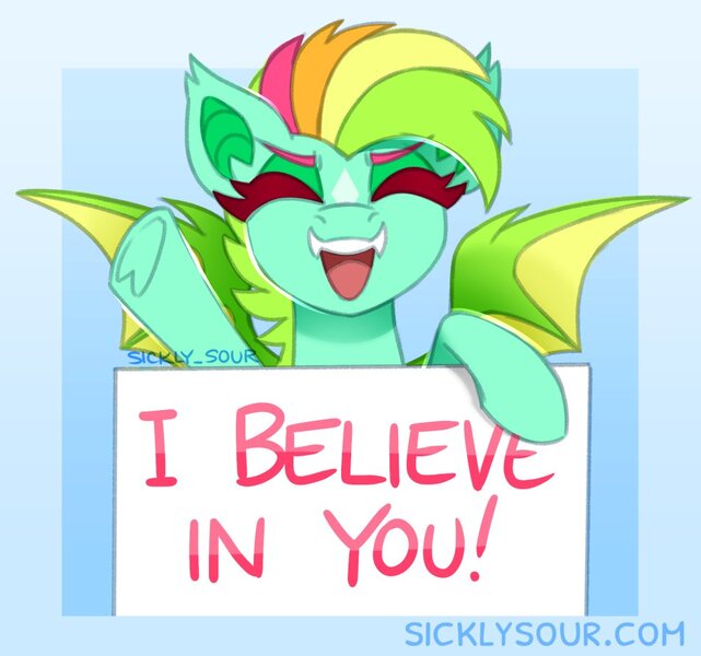 Size: 986x923 | Tagged: safe, artist:sickly-sour, derpibooru import, oc, oc:kokomo, unofficial characters only, bat pony, pony, fangs, female, image, jpeg, mare, motivational, solo, text