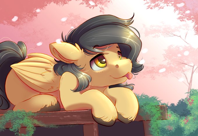 Size: 680x468 | Tagged: safe, artist:ardail, derpibooru import, fluffy pony, pegasus, :p, cherry blossoms, flower, flower blossom, image, jpeg, tongue out