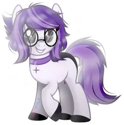 Size: 1280x1286 | Tagged: safe, artist:amgiwolf, derpibooru import, oc, unofficial characters only, earth pony, pony, choker, colored hooves, cross, earth pony oc, glasses, grin, image, png, simple background, smiling, solo, transparent background
