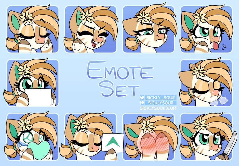 Size: 2072x1442 | Tagged: safe, artist:sickly-sour, derpibooru import, oc, oc:bombay colada, unofficial characters only, pony, zebra, emotes, female, image, jpeg, knife, mare