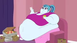 Size: 2560x1440 | Tagged: suggestive, artist:neongothic, derpibooru import, sonata dusk, equestria girls, bbw, belly, belly button, big belly, bingo wings, breasts, chubby cheeks, double chin, fat, fat boobs, fat fetish, fetish, food, image, morbidly obese, obese, pizza, png, solo, sonatubby, ssbbw, taco, weight gain