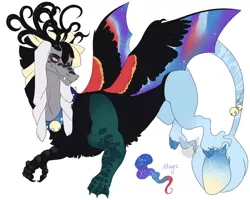 Size: 1024x820 | Tagged: safe, artist:arexstar, derpibooru import, oc, draconequus, hybrid, image, interspecies offspring, jpeg, magical threesome spawn, multiple parents, offspring, parent:discord, parent:princess luna, parent:songbird serenade, simple background, solo, white background