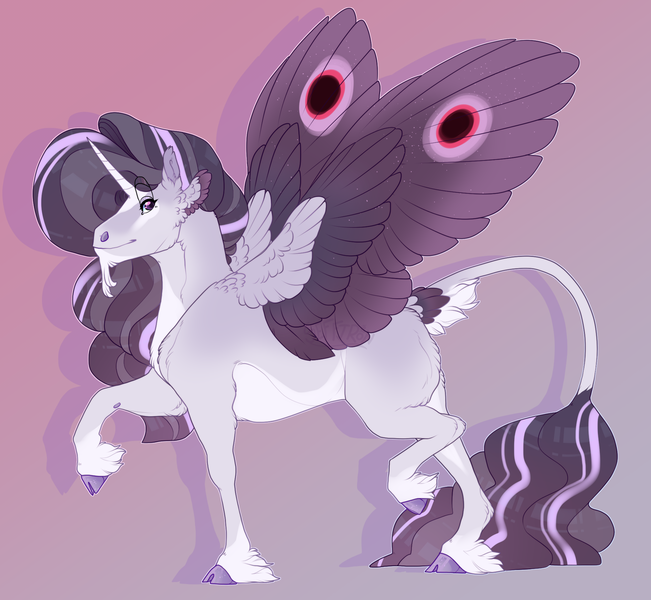 Size: 2000x1843 | Tagged: safe, artist:seffiron, derpibooru import, oc, oc:everlight, alicorn, pony, cloven hooves, colored wings, image, magical lesbian spawn, male, multicolored wings, offspring, parent:fluttershy, parent:twilight sparkle, parents:twishy, png, solo, stallion, wings