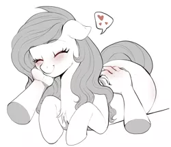 Size: 2045x1748 | Tagged: safe, artist:evomanaphy, derpibooru import, oc, oc:shadow blue, unofficial characters only, earth pony, human, pony, back scratching, blushing, cuddling, cute, disembodied hand, feelings, hand, heart, hnnng, image, monochrome, offscreen character, pat, patreon, patreon reward, png, pony pet, pov, smiling