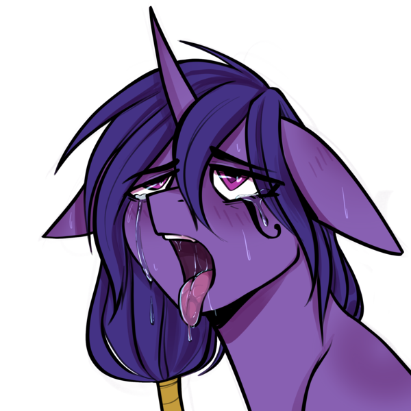 Size: 2343x2343 | Tagged: suggestive, artist:earthpone, derpibooru import, oc, oc:yoru night, unofficial characters only, pony, unicorn, ahegao, ahego meme, bust, horny, idiot, image, male, open mouth, png, portrait, purple, solo, stallion, tongue out