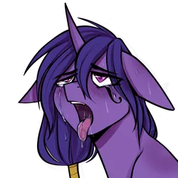 Size: 2343x2343 | Tagged: suggestive, artist:earthpone, derpibooru import, oc, oc:yoru night, unofficial characters only, pony, unicorn, ahegao, ahego meme, bust, horny, idiot, image, male, open mouth, png, portrait, purple, solo, stallion, tongue out