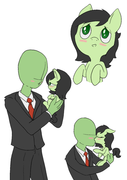 Size: 1000x1414 | Tagged: safe, artist:happy harvey, derpibooru import, oc, oc:anon, oc:anonfilly, unofficial characters only, earth pony, human, pony, age difference, blushing, clothes, drawn on phone, female, filly, foalcon, holding a pony, human male, human on pony action, image, interspecies, kissing, looking at each other, male, png, self ponidox, simple background, smol, suit, transparent background, underage