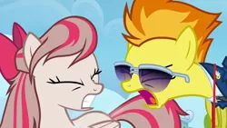 Size: 1920x1080 | Tagged: safe, derpibooru import, screencap, angel wings, spitfire, pegasus, pony, eyes closed, female, image, mare, open mouth, png, yelling