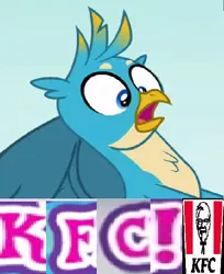 Size: 496x608 | Tagged: safe, derpibooru import, editor:horsesplease, gallus, caption, expand dong, exploitable meme, gallus the rooster, image, image macro, kfc, meme, png, text