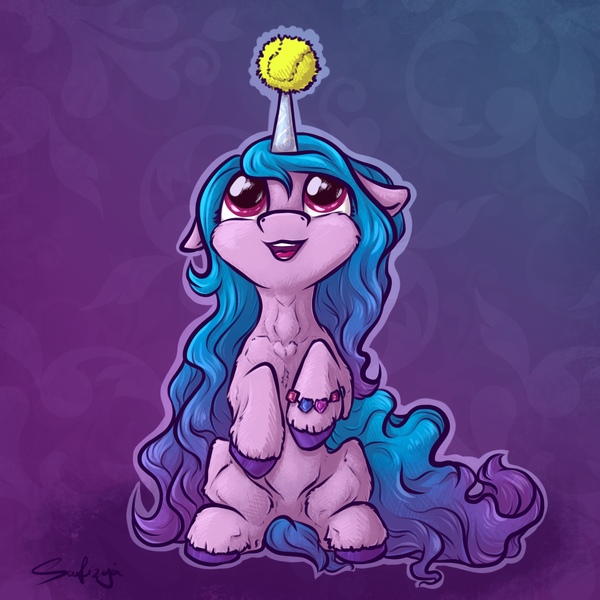 Size: 2048x2048 | Tagged: safe, artist:safizejaart, derpibooru import, izzy moonbow, g5, spoiler:g5, ball, image, izzy's tennis ball, jewelry, jpeg, simple background, tennis ball, two toned mane