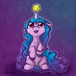 Size: 2048x2048 | Tagged: safe, artist:safizejaart, derpibooru import, izzy moonbow, g5, spoiler:g5, ball, image, izzy's tennis ball, jewelry, jpeg, simple background, tennis ball, two toned mane