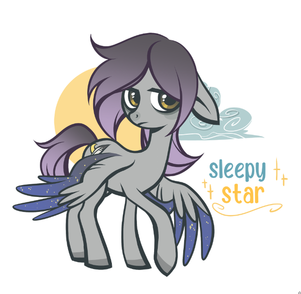 Size: 662x648 | Tagged: safe, artist:glacierclear, derpibooru import, oc, oc:sleepy scribble, unofficial characters only, pegasus, pony, bags under eyes, cloud, colored hooves, colored wings, female, floppy ears, image, lidded eyes, looking at you, mare, moon, multicolored wings, pegasus oc, png, raised hoof, solo, spread wings, starry wings, wings, wrong name