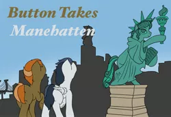 Size: 2935x2007 | Tagged: safe, artist:snow quill, derpibooru import, button mash, rumble, cover art, image, jpeg, manehatten, mature source, skyline, statue of liberty, story in the source