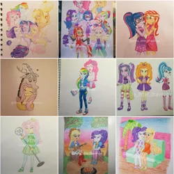 Size: 1080x1080 | Tagged: safe, artist:mmy_little_drawings, derpibooru import, adagio dazzle, applejack, aria blaze, discord, fluttershy, pinkie pie, princess luna, rainbow dash, rarity, sci-twi, sonata dusk, starlight glimmer, sunset shimmer, twilight sparkle, alicorn, draconequus, earth pony, pegasus, pony, seapony (g4), unicorn, equestria girls, equestria girls series, forgotten friendship, rainbow rocks, so much more to me, spring breakdown, sunset's backstage pass!, spoiler:eqg series (season 2), bare shoulders, bedroom eyes, blushing, boots, bust, campfire, cloak, clothes, converse, cutie mark, cutie mark on clothes, dancing, discoshy, dress, evil grin, eyelashes, eyes closed, female, fingerless gloves, freckles, frown, geode of sugar bombs, geode of super speed, glasses, gloves, grin, guitar, hand on hip, hat, heart, high heel boots, high heels, holding hands, horn, hug, humane five, humane seven, humane six, image, jacket, jpeg, lesbian, looking at you, magical geodes, male, mane six, mare, microphone, musical instrument, obtrusive watermark, open mouth, outdoors, palm tree, pants, piggyback ride, pinkiedash, ponied up, ponytail, rarijack, sandals, scitwishimmer, seaponified, shipping, shoes, shorts, side hug, sitting, skirt, sleeveless, smiling, smiling at you, species swap, spread wings, straight, sunset, sunsetsparkle, the dazzlings, top hat, traditional art, tree, tree stump, watermark, wings