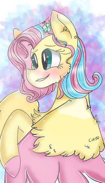 Size: 540x938 | Tagged: safe, artist:cocolove2176, derpibooru import, fluttershy, pegasus, pony, abstract background, alternate design, blushing, eyelashes, female, image, mare, png, smiling, solo, two toned wings, wings