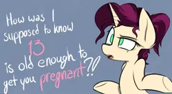 Size: 1104x605 | Tagged: suggestive, artist:pinkberry, derpibooru import, edit, oc, oc:mulberry merlot, unofficial characters only, pony, unicorn, colored sketch, female, freckles, heart, image, implied foalcon, implied pregnancy, mare, png, shrug, sketch, solo, tattoo, underage