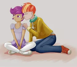 Size: 1856x1635 | Tagged: safe, artist:scs-g3-n17, derpibooru import, scootaloo, windy whistles, equestria girls, equestria girls-ified, female, human coloration, image, infidelity, jpeg, kiss on the cheek, kissing, lesbian, pouting, shipping, windyloo, windyscoots