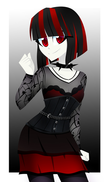 Size: 1956x3264 | Tagged: safe, derpibooru import, oc, human, vampire, equestria girls, black and red, black dress, choker, clothes, corset, cute, dress, female, goth, image, jpeg, red eyes, solo, solo female