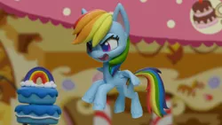 Size: 1920x1080 | Tagged: safe, derpibooru import, screencap, rainbow dash, pony, cake off, my little pony: pony life, my little pony: stop motion short, cake, food, image, png, solo, stop motion