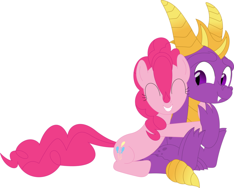 Size: 3550x2845 | Tagged: safe, artist:porygon2z, derpibooru import, pinkie pie, hug, image, png, spyro the dragon