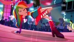 Size: 1280x720 | Tagged: safe, deleted from derpibooru, derpibooru import, screencap, aqua blossom, blueberry cake, cloudy kicks, golden hazel, heath burns, indigo wreath, mystery mint, nolan north, rainbow dash, rose heart, teddy t. touchdown, eqg summertime shorts, equestria girls, raise this roof, armpits, background human, belt, boots, breakdancing, breasts, clothes, cutie mark, cutie mark on clothes, dance floor, dancing, devil horn (gesture), dress, faic, fall formal outfits, female, fingerless gloves, gloves, image, looking at you, male, png, rainbow dash is best facemaker, sexy, shoes, sleeveless, smiling, smiling at you, smirk, smug, smugdash, solo focus