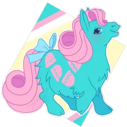 Size: 1000x1000 | Tagged: safe, artist:celebrationcastle, artist:conphettey, derpibooru import, cha cha, llama, bow, g1, image, png, pony friends, raised hoof, solo, tail bow