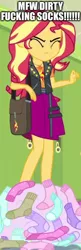 Size: 500x1535 | Tagged: safe, derpibooru import, edit, edited screencap, screencap, sunset shimmer, equestria girls, equestria girls series, sock it to me, spoiler:eqg series (season 2), caption, clothes, cropped, dirty socks, disgusted, geode of empathy, image, image macro, jpeg, magical geodes, socks, solo, text