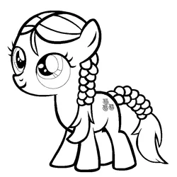 Size: 768x768 | Tagged: safe, artist:kyokinokeaseda, derpibooru import, boysenberry, earth pony, pony, twilight time, coloring page, female, filly, high res, image, monochrome, png, simple background, smiling, solo, triple berry, white background