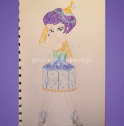 Size: 1080x1099 | Tagged: safe, artist:mmy_little_drawings, derpibooru import, rarity, arm behind head, bedroom eyes, clothes, dress, eyelashes, female, grin, high heels, image, jpeg, shoes, smiling, solo, traditional art, watermark