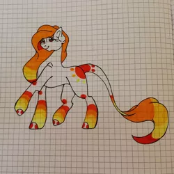 Size: 1080x1080 | Tagged: safe, artist:tessa_key_, derpibooru import, oc, unofficial characters only, earth pony, pony, earth pony oc, eyelashes, female, graph paper, hoof polish, image, jpeg, leonine tail, mare, raised hoof, smiling, solo, traditional art