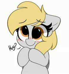 Size: 3838x4096 | Tagged: safe, artist:kittyrosie, derpibooru import, derpy hooves, pegasus, pony, blushing, bronybait, cute, floppy ears, hug request, image, implied hug, jpeg, simple background, solo, talking to viewer, white background