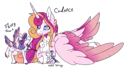 Size: 7709x4160 | Tagged: safe, artist:articfoxdraws, derpibooru import, princess cadance, princess flurry heart, oc, oc:heart strings, alicorn, pegasus, pony, adopted offspring, baby, baby pony, chest fluff, ear fluff, female, filly, filly flurry heart, image, lying down, offspring, parent:princess cadance, parent:shining armor, parents:shiningcadance, png, prone, tail feathers