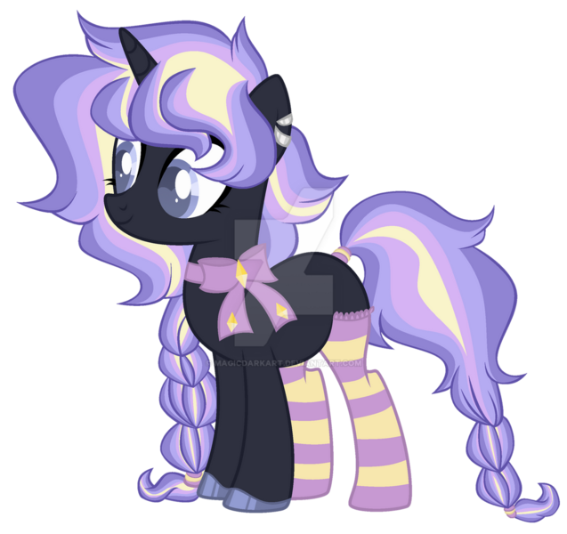 Size: 1280x1206 | Tagged: safe, artist:magicdarkart, derpibooru import, pony, unicorn, clothes, deviantart watermark, female, image, mare, obtrusive watermark, png, simple background, socks, solo, striped socks, transparent background, watermark