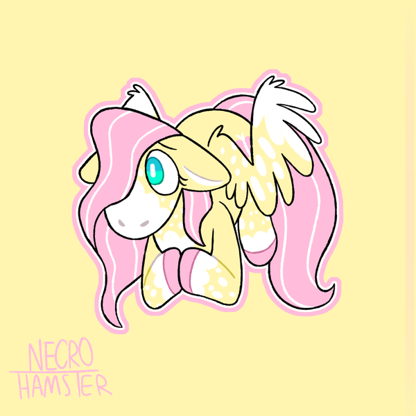 Size: 1280x1280 | Tagged: safe, artist:necro-hamster, derpibooru import, part of a set, fluttershy, pegasus, pony, female, floppy ears, hooves together, image, mare, outline, png, redesign, simple background, solo, yellow background