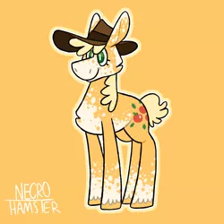 Size: 1280x1280 | Tagged: safe, artist:necro-hamster, derpibooru import, part of a set, applejack, earth pony, pony, dappled, female, hat, image, mare, orange background, outline, pale belly, png, redesign, simple background, smiling, solo