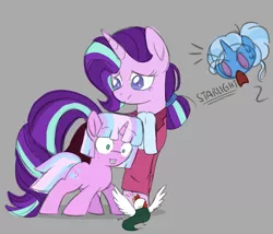 Size: 2719x2329 | Tagged: safe, artist:mainii-chan, deleted from derpibooru, derpibooru import, starlight glimmer, trixie, oc, oc:starstruck, cockatrice, pony, colored sketch, colt, headmare starlight, image, magical lesbian spawn, male, offspring, parent:starlight glimmer, parent:trixie, parents:startrix, png