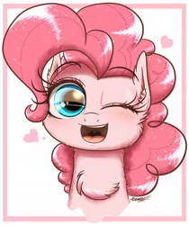 Size: 958x1142 | Tagged: safe, artist:phoenixrk49, banned from derpibooru, deleted from derpibooru, derpibooru import, pinkie pie, earth pony, pony, blushing, cheek fluff, chest fluff, cute, diapinkes, ear fluff, image, jpeg, looking at you, one eye closed, open mouth, open smile, smiling, solo, wink, winking at you