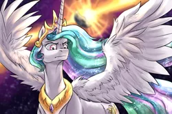 Size: 1500x1000 | Tagged: safe, artist:not-ordinary-pony, derpibooru import, princess celestia, alicorn, pony, angry, derpibooru exclusive, female, image, mare, png, solo, spread wings, wings