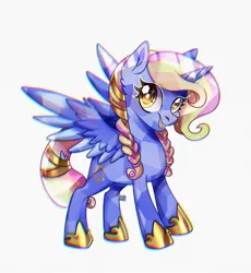 Size: 1106x1200 | Tagged: safe, artist:rottengotika, derpibooru import, oc, oc:platinum band, unofficial characters only, alicorn, crystal pony, pony, alicorn oc, chromatic aberration, crystal alicorn, female, horn, image, jpeg, mare, simple background, solo, white background, wings