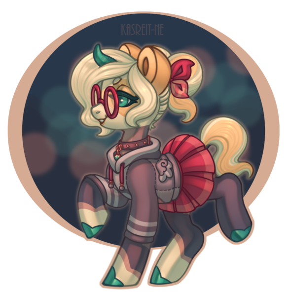 Size: 778x800 | Tagged: safe, artist:kasreit-ne, derpibooru import, oc, oc:weeping ghostopus, unofficial characters only, pony, unicorn, clothes, female, glasses, hoodie, image, png, simple background, skirt, solo, transparent background