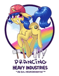Size: 1976x2520 | Tagged: safe, artist:dsp2003, derpibooru import, oc, unofficial characters only, unicorn, commission, compass, grin, hard hat, image, logo, looking at you, male, mallet, png, rainbow, ruler, saw, simple background, smiling, transparent background