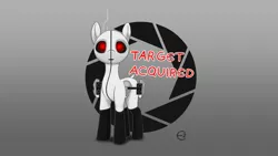 Size: 2560x1440 | Tagged: safe, artist:expression2, ponified, pony, robot, robot pony, aperture science, dialogue, gun, jpeg, looking at you, portal (valve), solo, this will end in pain and/or death, turret, weapon