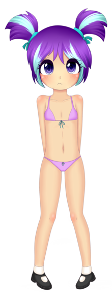 Size: 1024x2799 | Tagged: suggestive, artist:scarlet-spectrum, banned from derpibooru, edit, starlight glimmer, human, anime, bikini, clothes, cute, female, humanized, lolicon, pigtails, png, shoes, simple background, solo, swimsuit, swimsuit edit, transparent background, underage, underwear, underwear edit, younger