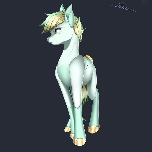 Size: 1080x1080 | Tagged: safe, artist:radiogaga.art, derpibooru import, oc, unofficial characters only, earth pony, pony, dark background, earth pony oc, hoof polish, image, jpeg, male, signature, solo, stallion