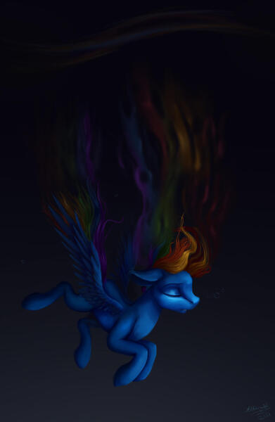 Size: 1024x1570 | Tagged: safe, artist:allforyouart, derpibooru import, rainbow dash, pegasus, pony, image, jpeg, sinking, solo, underwater