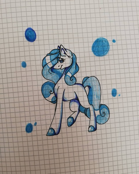 Size: 1080x1350 | Tagged: safe, artist:tessa_key_, derpibooru import, oc, unofficial characters only, earth pony, pony, colored hooves, earth pony oc, eyelashes, female, graph paper, image, jpeg, mare, raised hoof, smiling, solo, traditional art